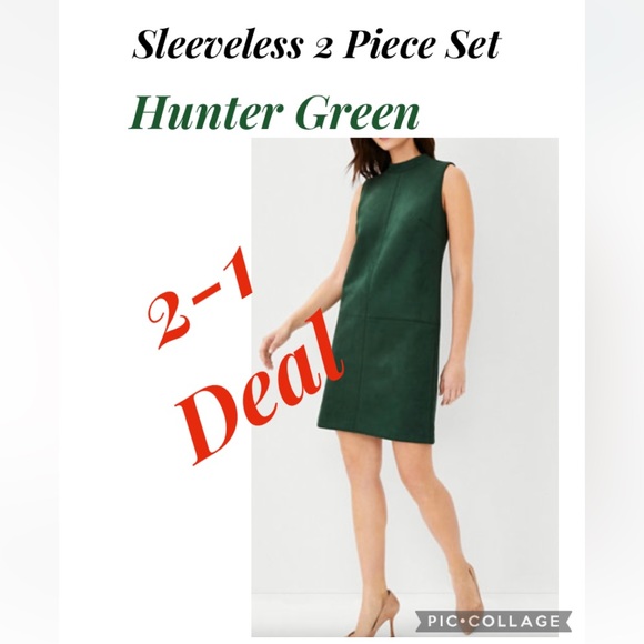 Classic Ann Taylor 2 Pc Green Women's Size 4 100% Silk Top and Skirt - Picture 1 of 6